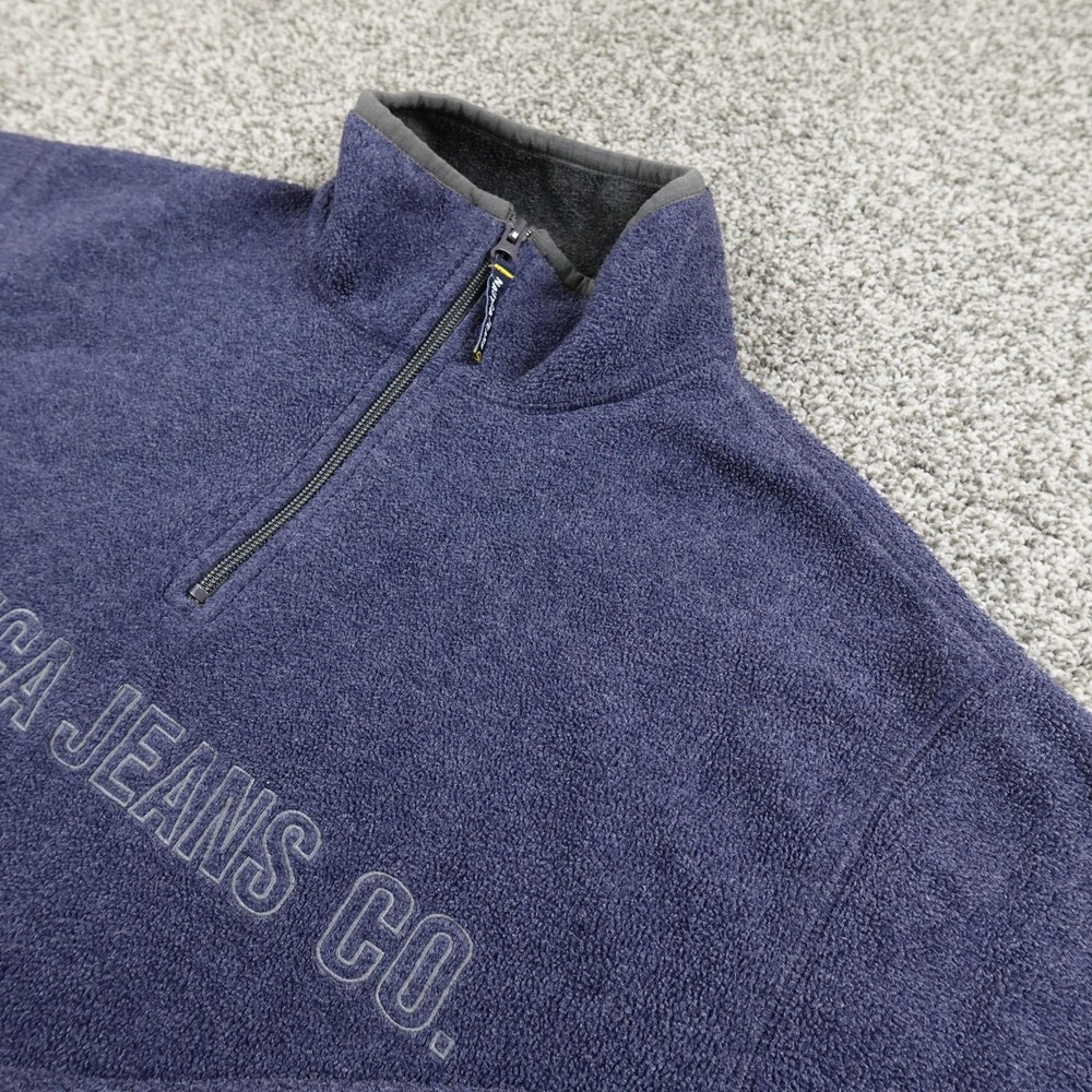 VTG Nautica Sweater Mens L Blue Logo Pullover 1/4 Zip Fleece Outdoor Sailing Y2K